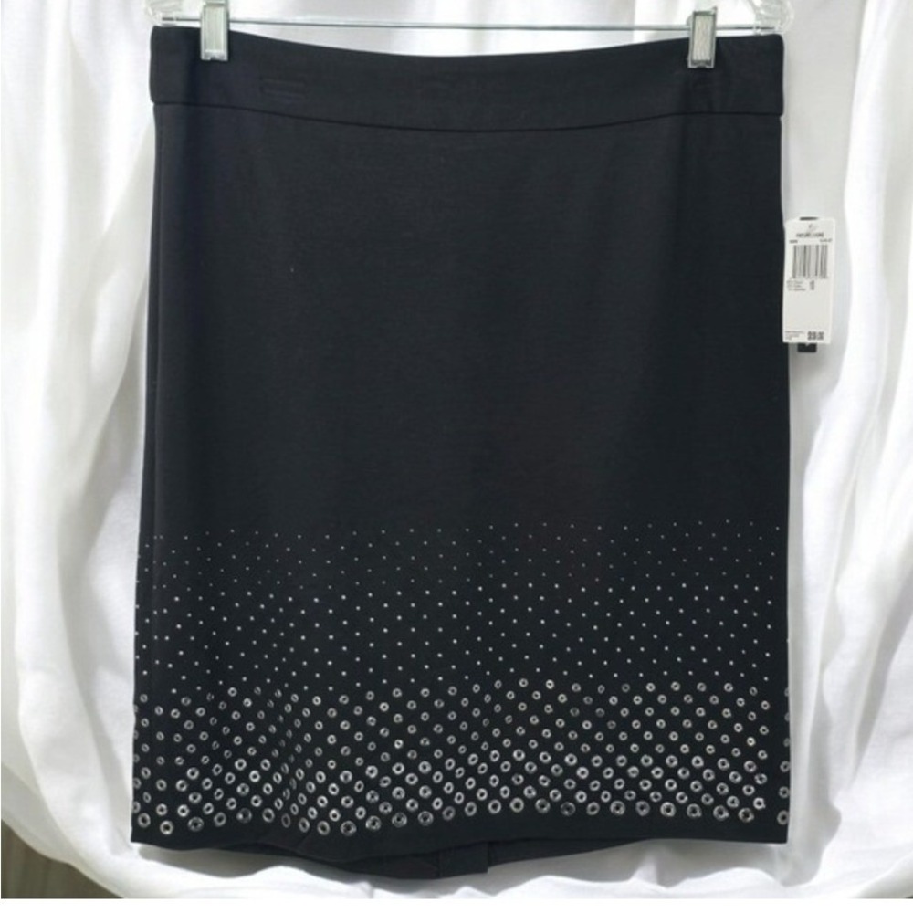 NEW Grace Elements Skirt‎ Woman Size 10 Black Silver Metallic Detail Career Wear
